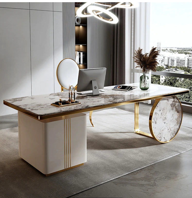 Sleek Marble Top White Computer Desk Lixra