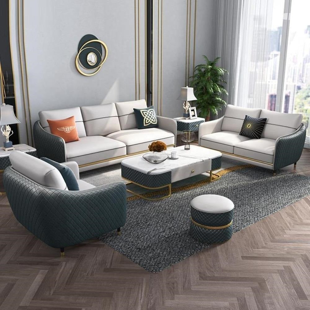 Elegant Designed Curvy Back Support Luxurious Leather Sofa Set –