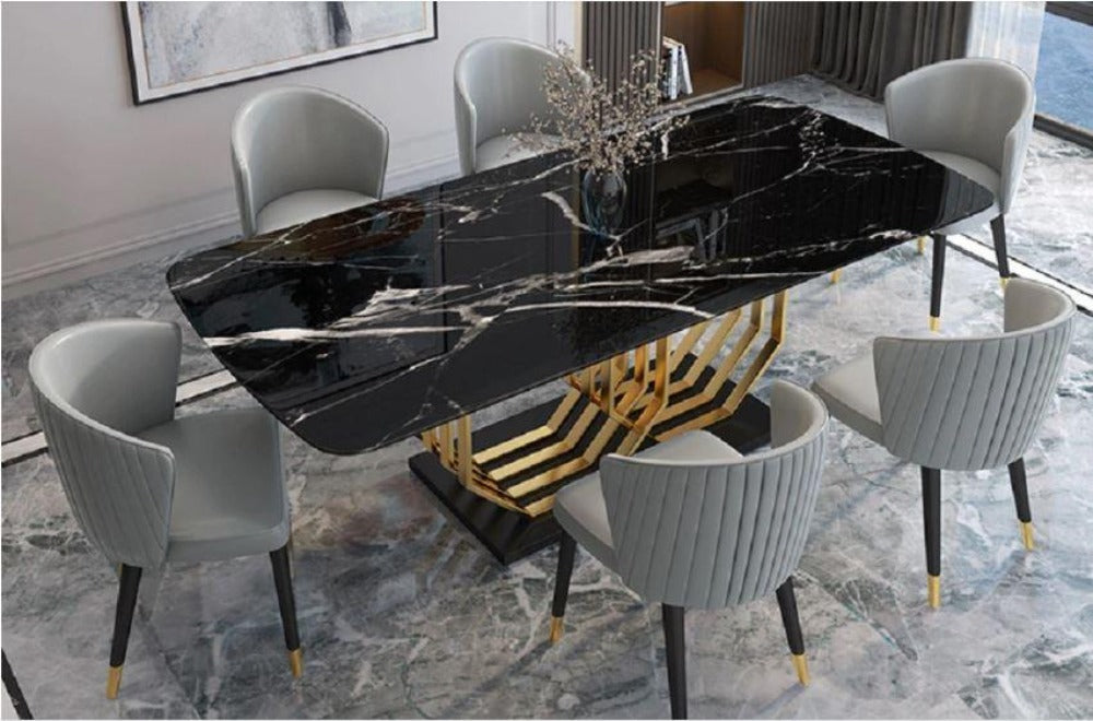 Modern Urban Style Glossy Finish Marble Top Dining Table Set Lixra modern-urban-style-glossy-finish-marble-top-dining-table-set-lixra