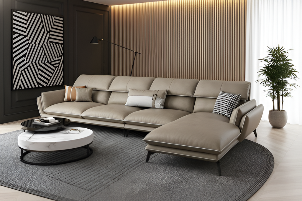 L-Shaped Minimalistic Leather Sectional Sofa Set / Lixra