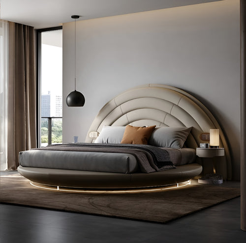 Leather Upholstered Luxury LED Round Bed / Lixra