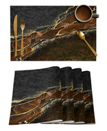 Golden-Touched Black Marble Style Placemats/ Lixra