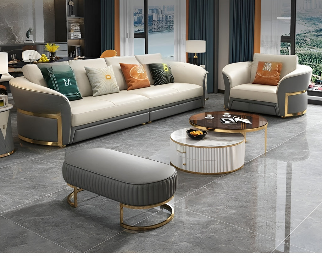 Leather Upholstery Luxurious Sofas With Ottoman / Lixra