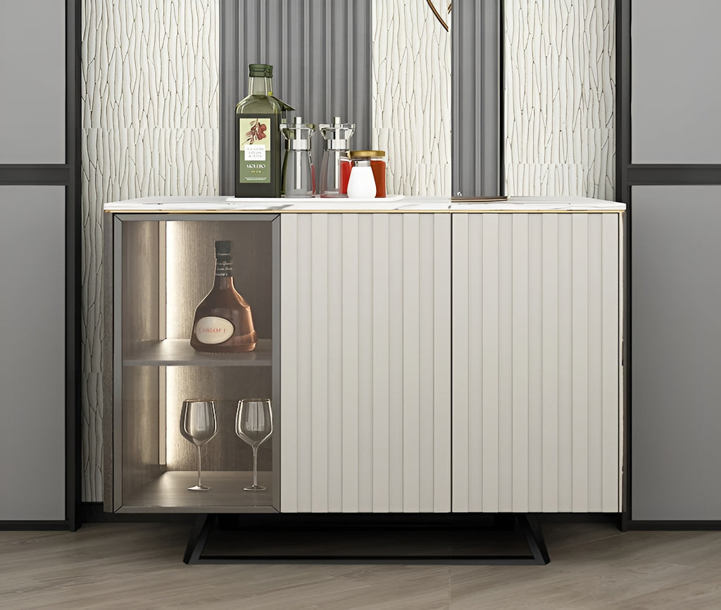 Ample Storage Marble-Top Wooden Buffet Table / Lixra