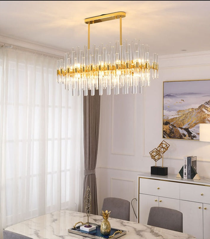Rectangular Shape White & Gold Crystal Chandelier / Lixra