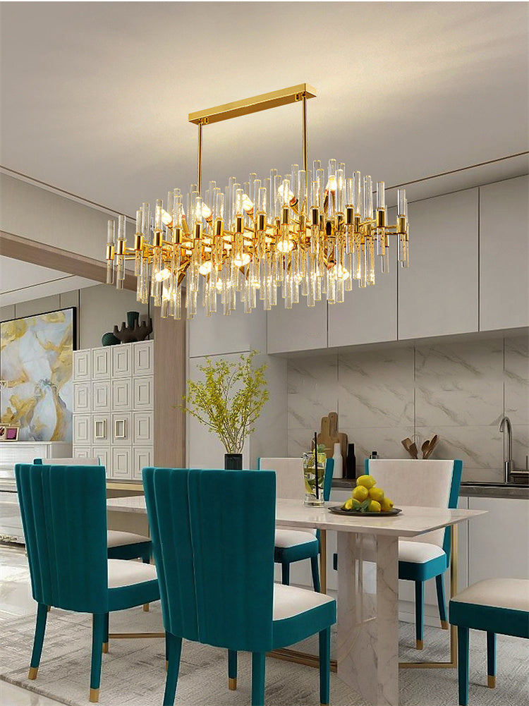 Rectangular Shape White & Gold Crystal Chandelier / Lixra
