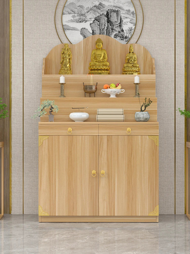 Designer Wooden Temple with Storage Compartments / Lixra