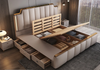 Modern Fusion Leather Bed With Storage Drawers / Lixra