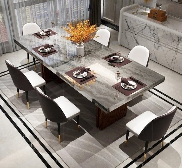 Luxurious Look Rustic Wooden Base Finish Marble Top Dining Table / Lixra