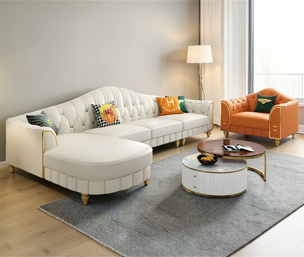 Leather Sectional Sofa With Tufted Design / Lixra