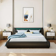 Queen Size Trendy Leather LED-Headboard Bed / Lixra