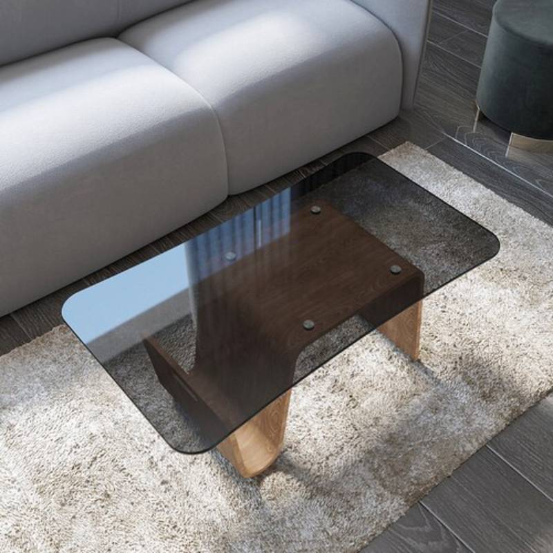 Wooden Coffee Table With Glass Tabletop / Lixra