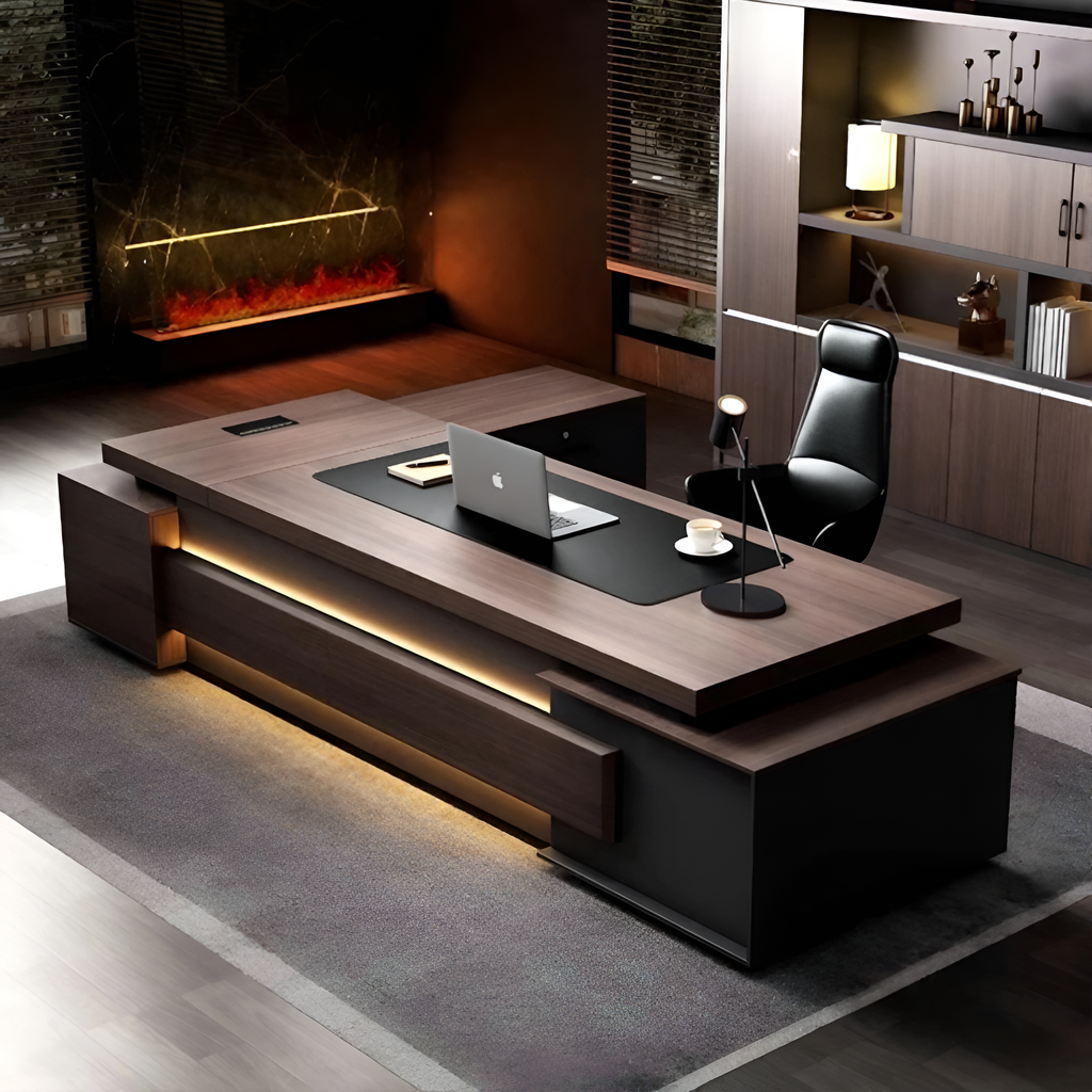 Elegant Solid Wooden Computer Desk With LED / Lixra