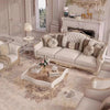 Classic Wood Carved Button-Tufted European Leather Sofa Set / Lixra