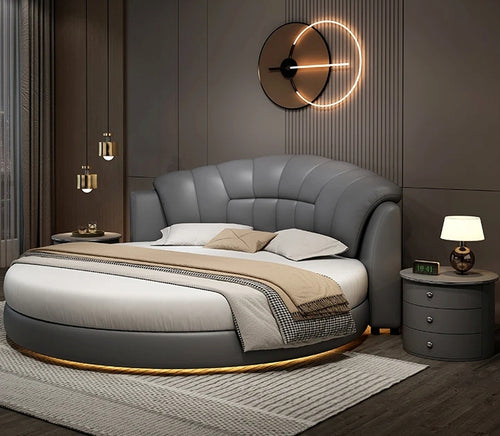 Modern Italian Leather Smooth Round Bed / Lixra