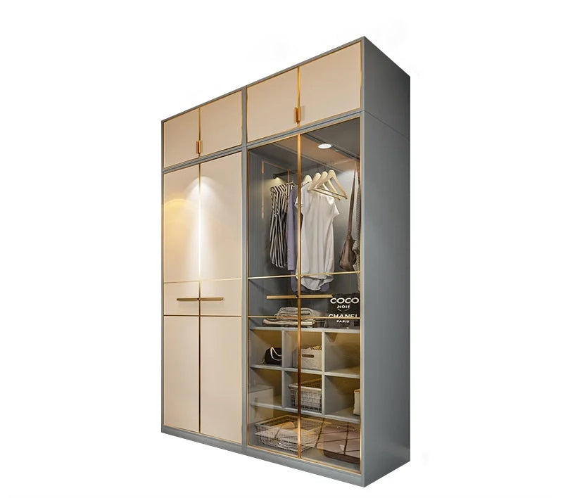 Light Luxury Storage Wooden & Glass Door Wardrobe / Lixra