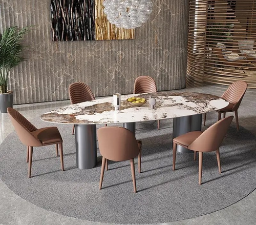 Marble Top Oval Shaped Dining Table Set / Lixra