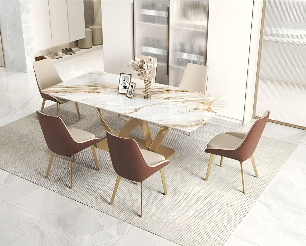Marble Dining Table set with Gold Accents / Lixra