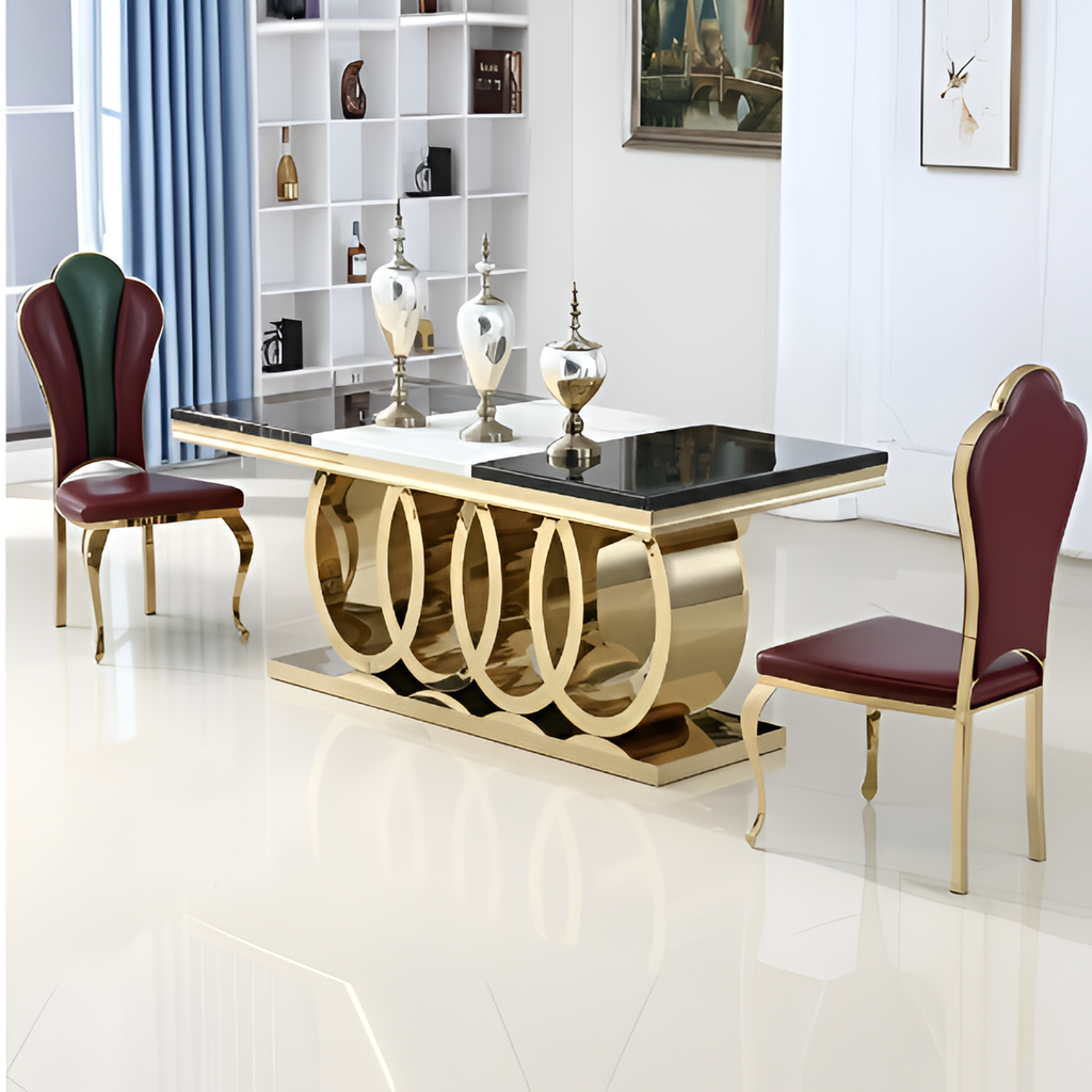 Transitional Rectangular Marble Dining Table Set / Lixra