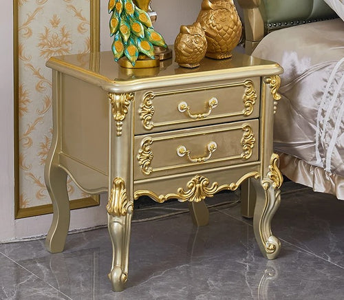 Golden Elegance Set Of Two Carved Wooden Nightstands / Lixra