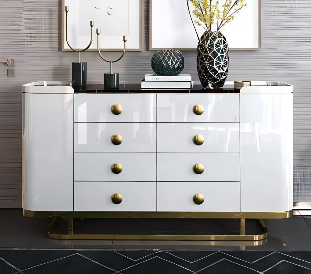 Glossy Polished Marble-Top White Buffet Table / Lixra