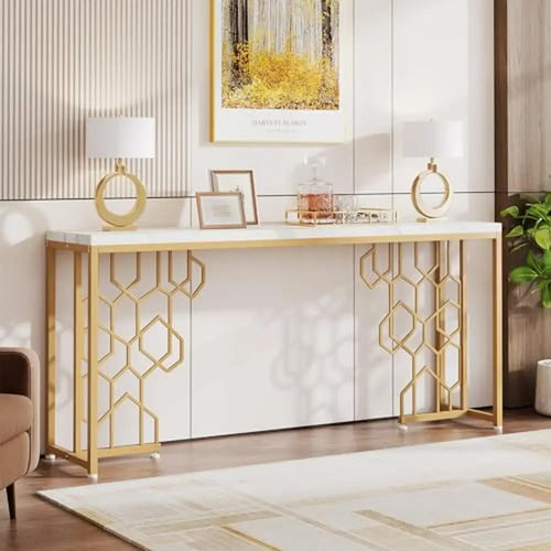 Long Accent Table With Golden Geometric Design / Lixra