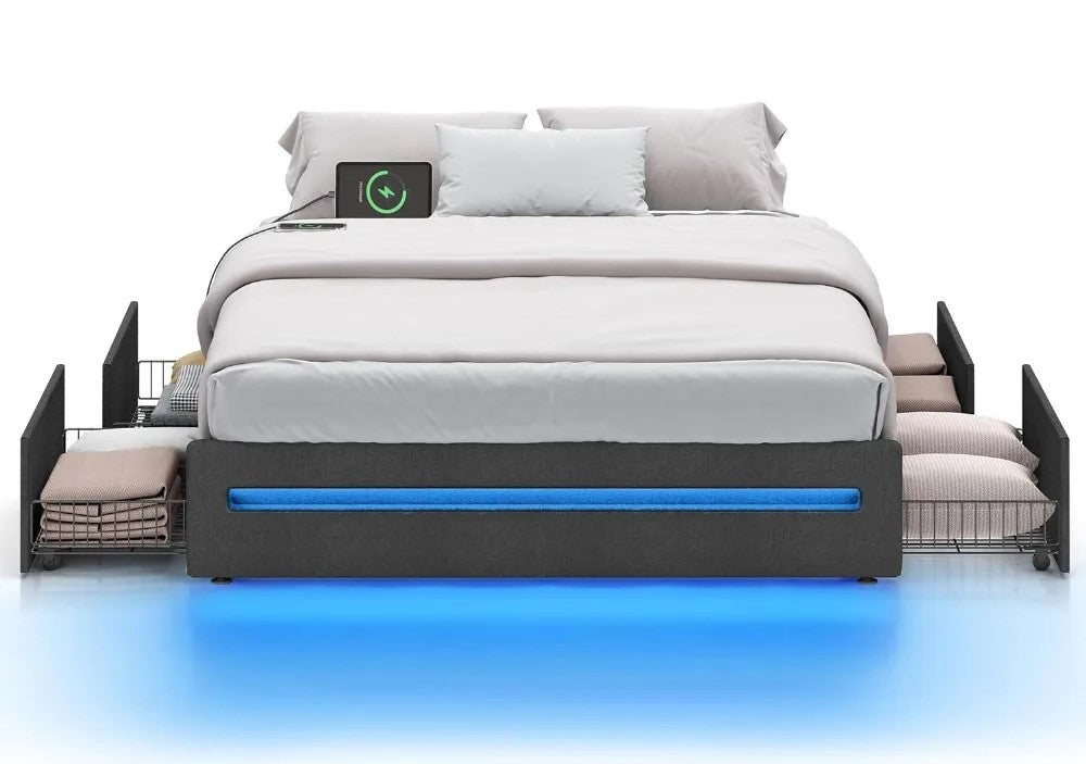 Effortless Comfort Dark Gray LED-Lit Smart Bed With Storage / Lixra