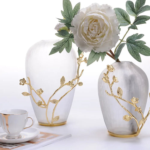 Gilded Floral Design Glass Flower Vase/ Lixra