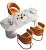 Set Of 6 Golden Finish Leather Dining Chairs / Lixra