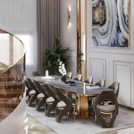 Metal Base Marble Dining Table Set
