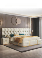 Elevated Luxury High-Headboard Leather Bed / Lixra