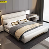 Contemporary Upholstered Leather Bed With Golden Accents / Lixra