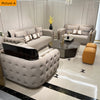 Post Modern Luxurious Leather Upholstered Wooden Sofa Set With Ottoman / Lixra