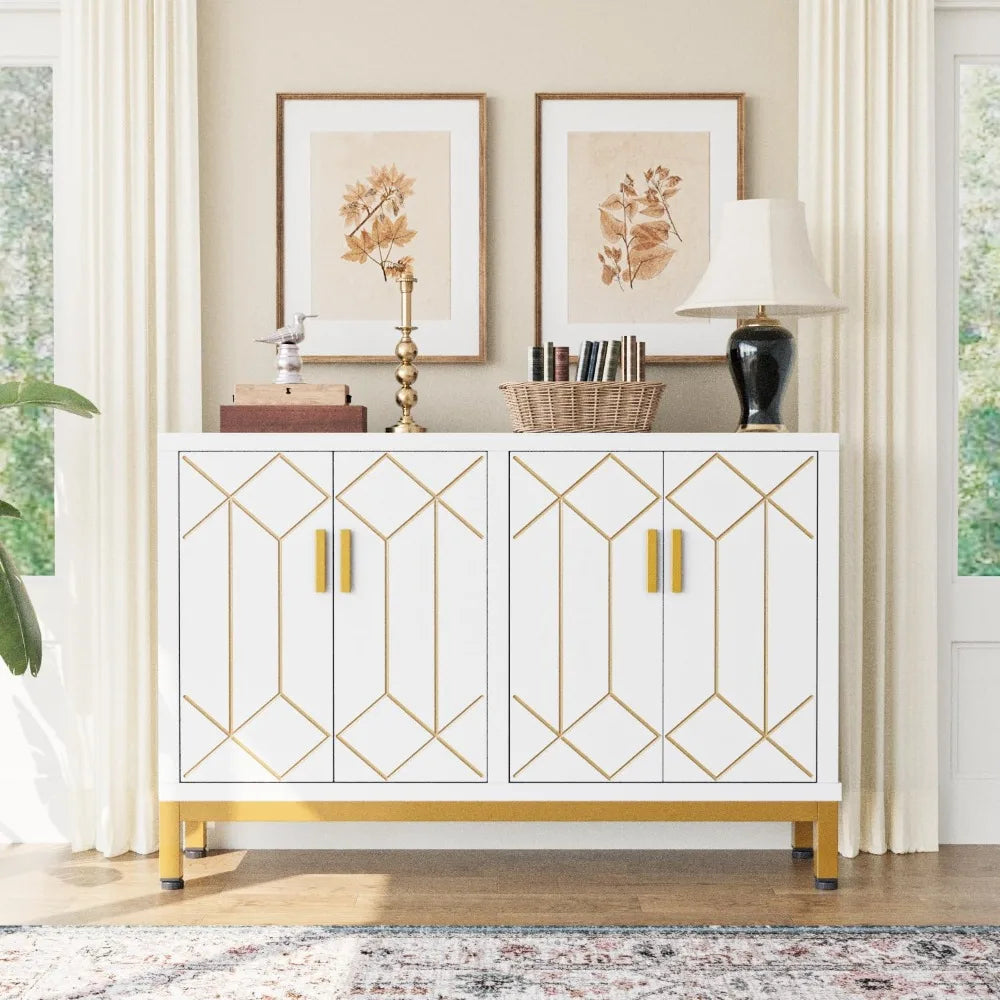 Functional Beauty Wood Buffet Cabinet With Gold-line Handles / Lixra