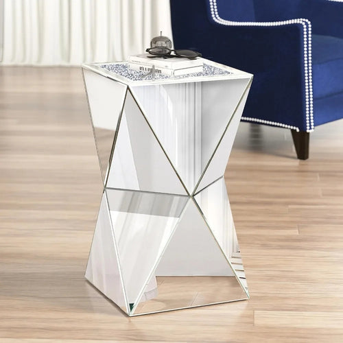  Mirrored Side Table With Diamond Detail / Lixra
