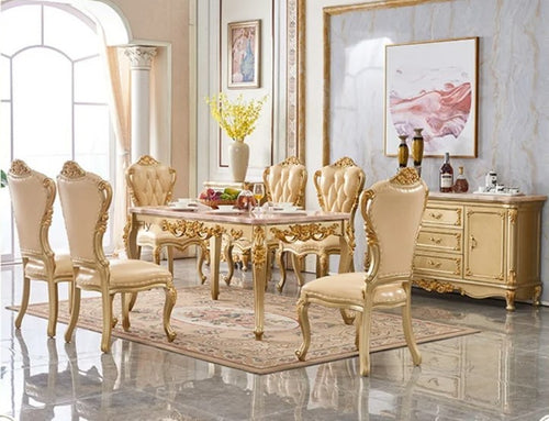 European Style Royal Dining Table Set with Golden Accents / Lixra