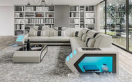Leather L Shaped Sectional Sofa With LED / Lixra