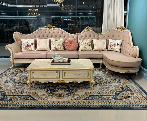 European Tufted L-Shaped Leather Sectional Sofa / Lixra