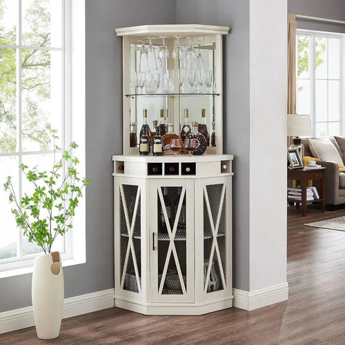 White Corner Wooden Cabinet with Built-in Rack / Lixra