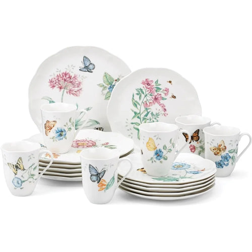 Fluttering Elegance 18-Piece Porcelain Dinnerware Set / Lixra