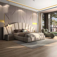 Magnificent Leather Bed With Golden Accents / Lixra