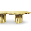 Metallic Golden Dining Table with Wood Design