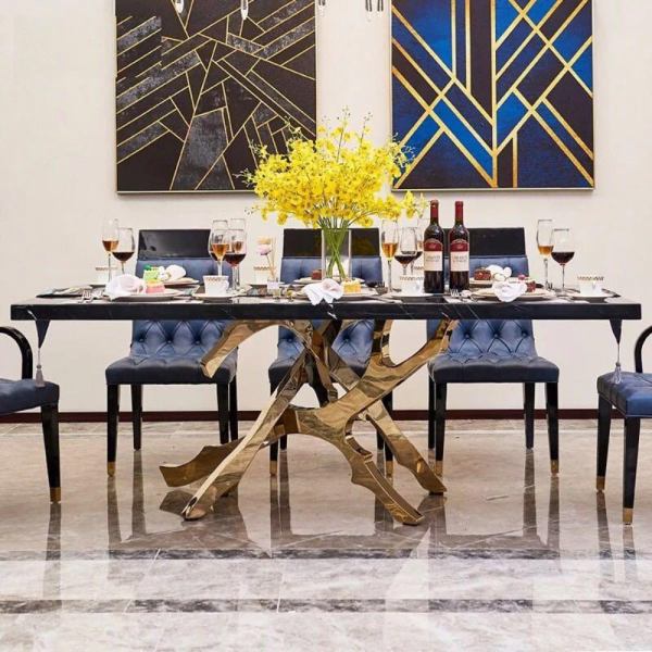 Classic 90 Inch Black Marble Top Dining Table / Lixra