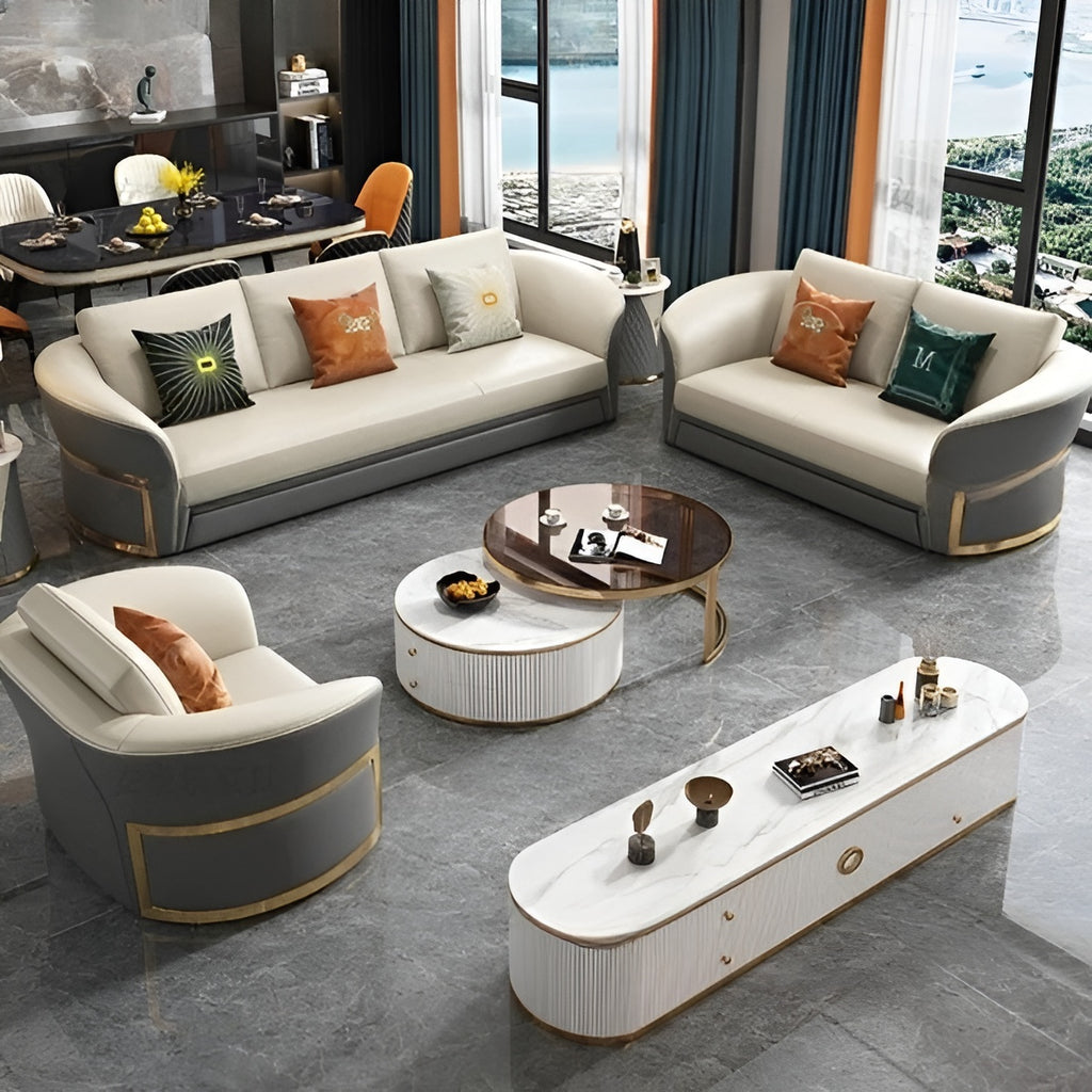 Dual Color Upholstered 3-2-1 Leather Sofa Set