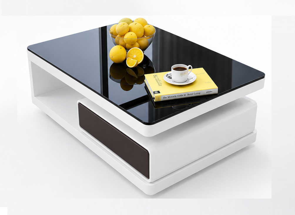 Wooden Structure Coffee Table with Glass Top / Lixra