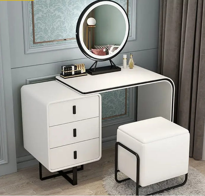 all in one multifunction modern dressing table Famapy White Foldable Vanity Table with Storage All-in-One Design Side Sliding Organizer Compartments : Target
