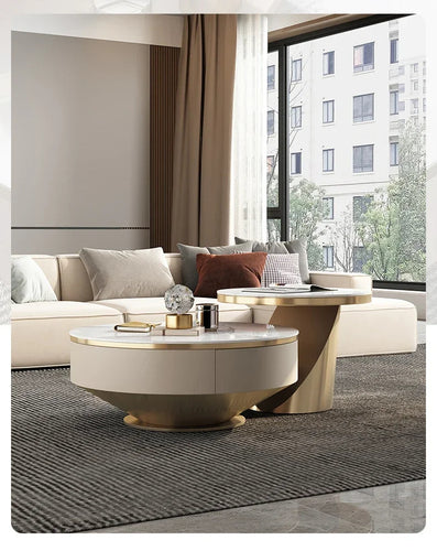 Marble Coffee Table Set With Concealed Storage/ Lixra