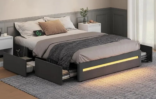 Effortless Comfort Dark Gray LED-Lit Smart Bed With Storage / Lixra