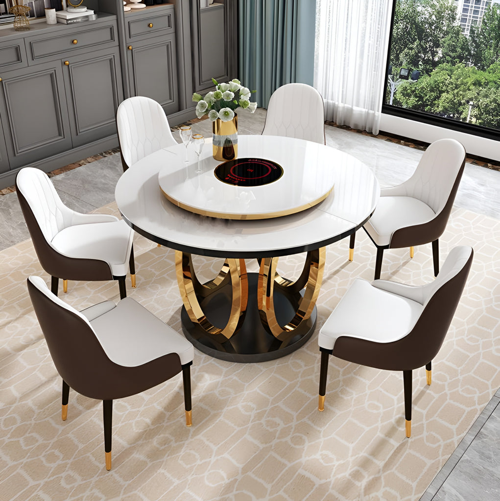 Convertible Gleamy Marble Dining Table Set / Lixra