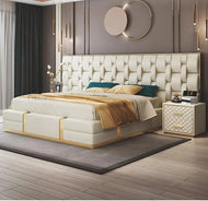 Elevated Luxury High-Headboard Leather Bed/ Lixra